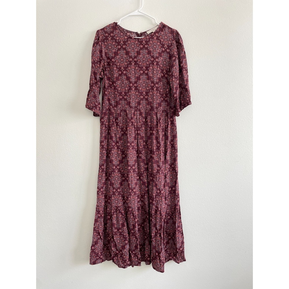 Loft Dress Women 6 Maxi Floral Burgundy Modest Maximalist Shift Loose‎ Office